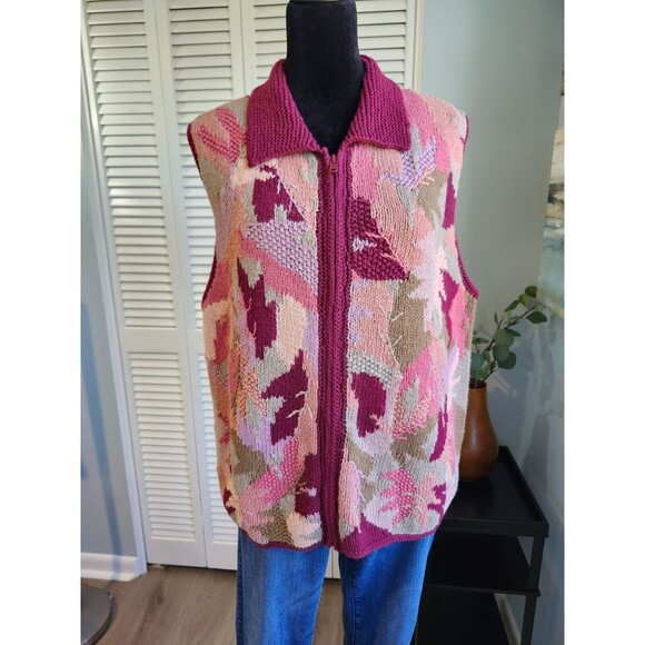 VTG Susan Bristol Hand Knit Zip Sweater Vest Women's Size Small (M/L) Pink Multi - Picture 1 of 9
